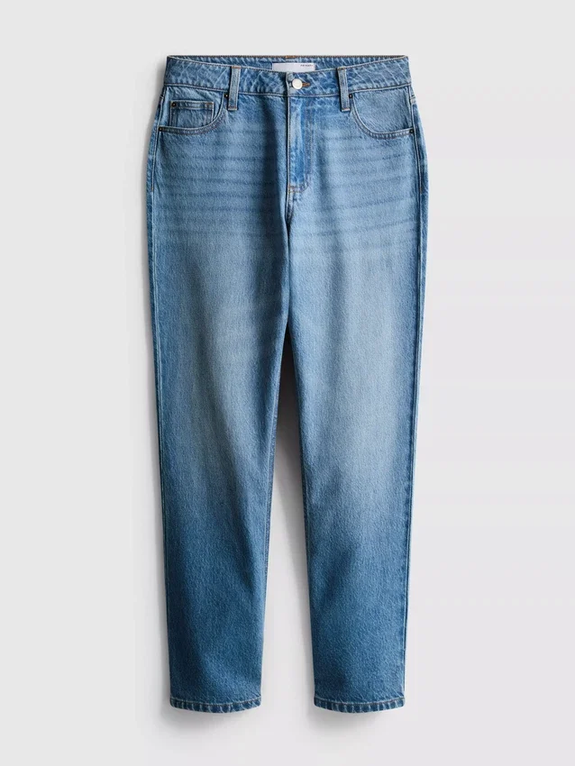 Katoenen denimjeans met middelhoge taille en rechte pijpen