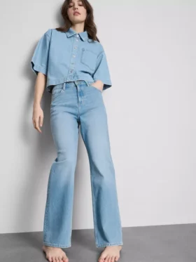 Katoenen denimjeans met rechte pijpen