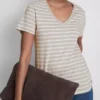 Katoenen gestreept T-shirt met V-hals