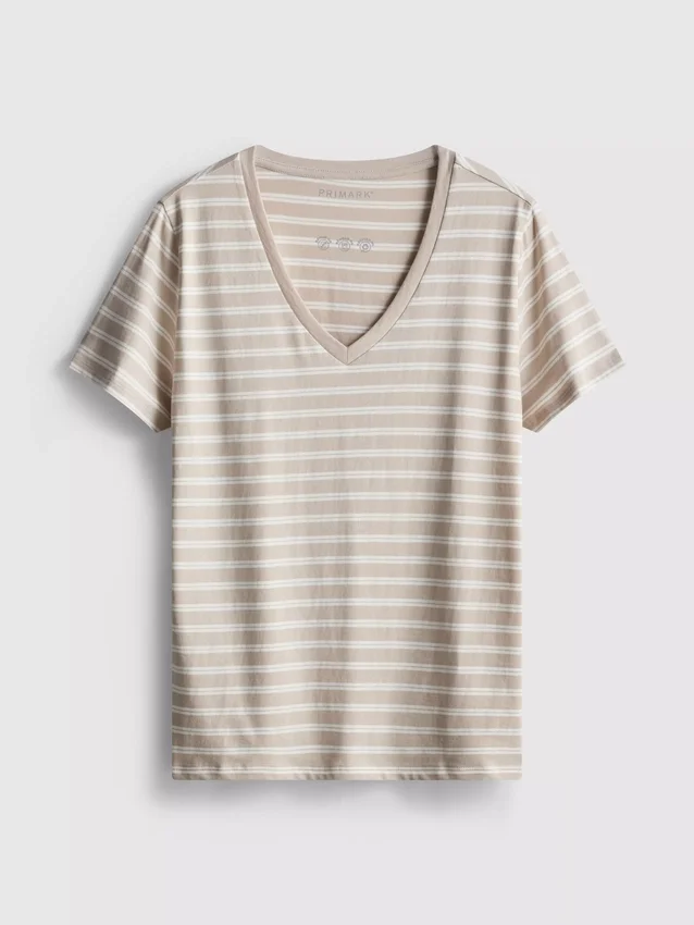 Katoenen gestreept T-shirt met V-hals