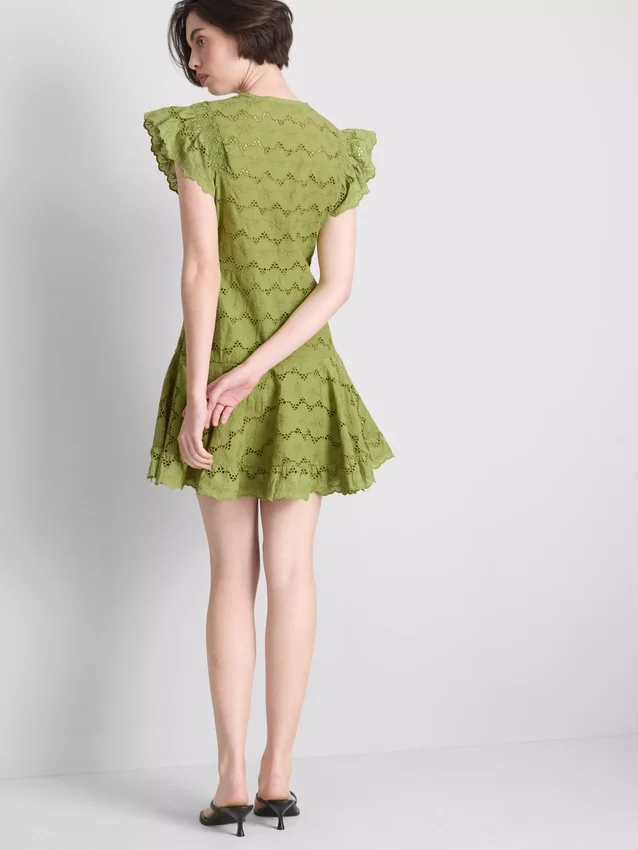 Katoenen mini-jurk met ruches en oogjes