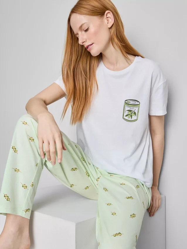 Katoenen pyjama's met ronde hals en print