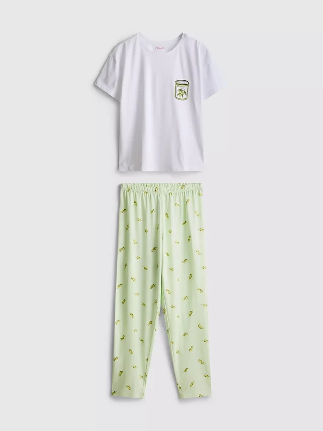 Katoenen pyjama's met ronde hals en print