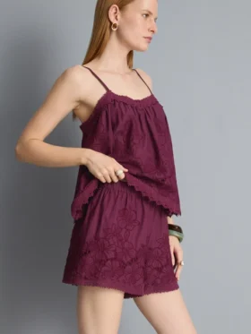Katoenen shorts met hoge taille en borduursel