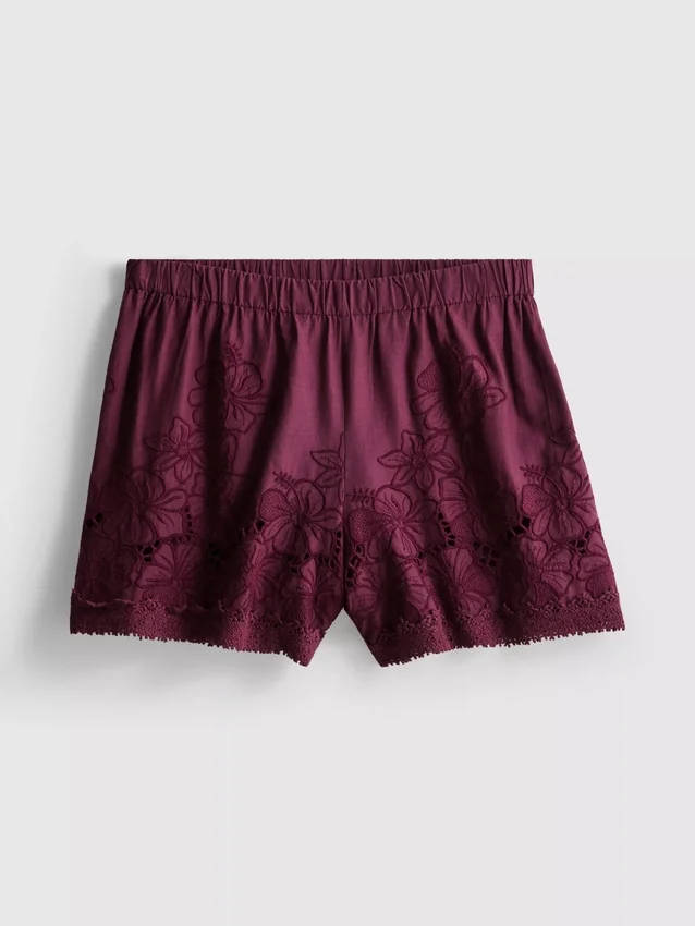 Katoenen shorts met hoge taille en borduursel