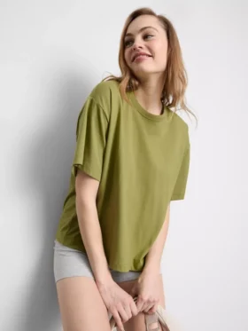 Katoenen T-shirt met ronde hals en boxy pasvorm