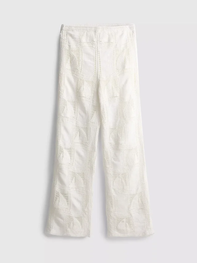 Katoenrijke gehaakte broek met rechte pijpen