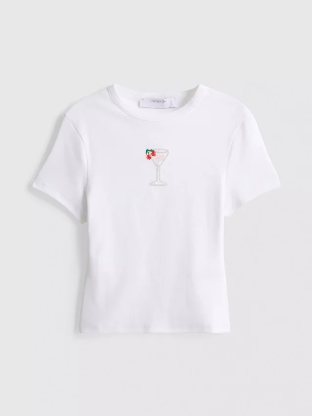Kort baby-T-shirt met kralen, rijk aan katoen