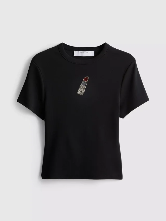 Kort baby-T-shirt met kralen, rijk aan katoen