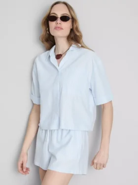 Kort, boxy oxford-overhemd met korte mouwen
