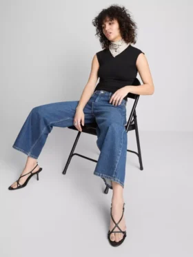 Korte denimjeans met wijde pijpen