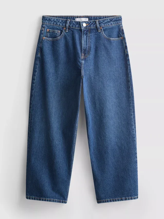 Korte denimjeans met wijde pijpen