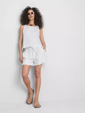 Korte katoenen denim tanktop met ruches