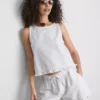 Korte katoenen denim tanktop met ruches