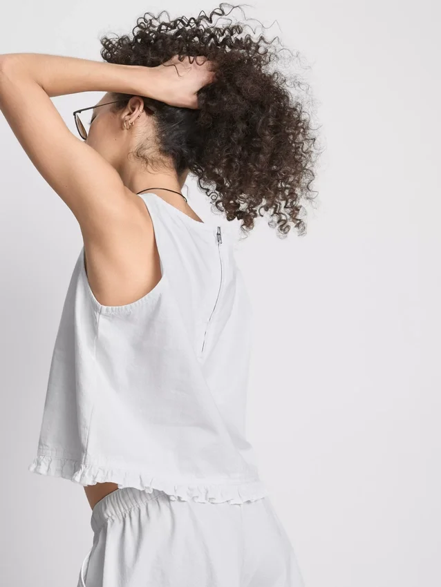 Korte katoenen denim tanktop met ruches
