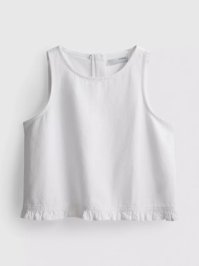 Korte katoenen denim tanktop met ruches