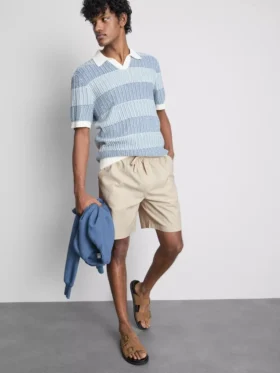 Korte shorts van linnenmix met trekkoord