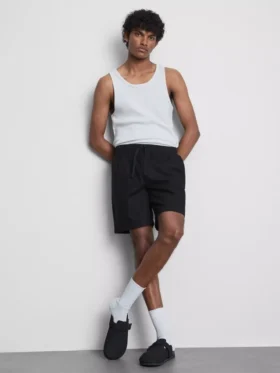 Korte shorts van linnenmix met trekkoord