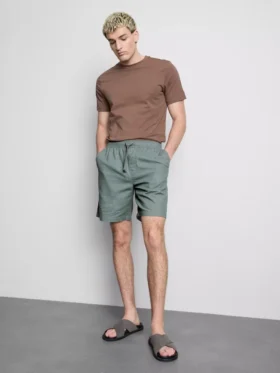 Korte shorts van linnenmix met trekkoord