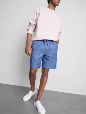 Korte shorts van linnenmix met trekkoord