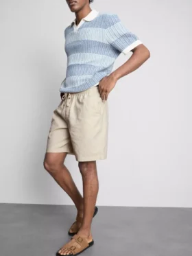 Korte shorts van linnenmix met trekkoord