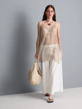 Lange, doorschijnende kanten cami-top