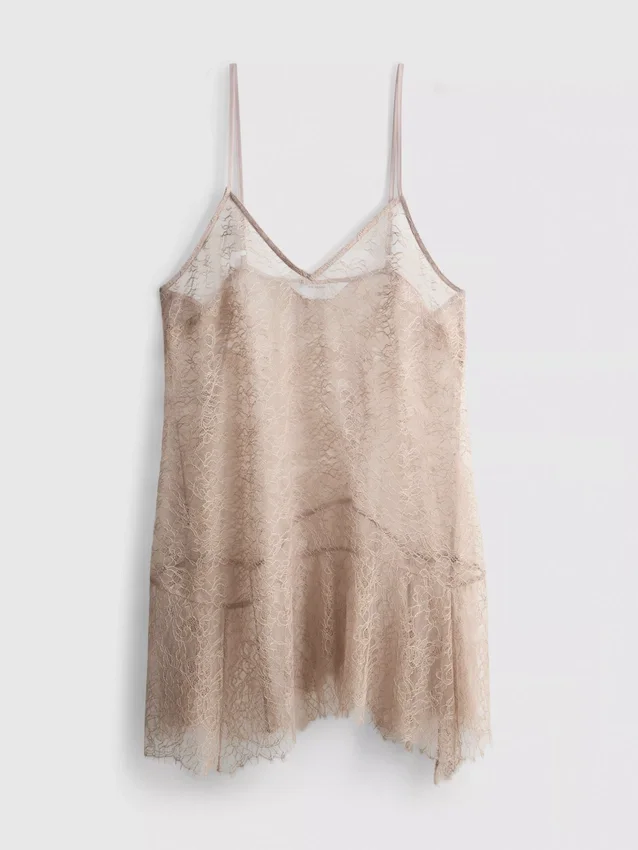Lange, doorschijnende kanten cami-top