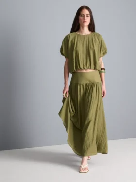 Midi-rok met lage taille