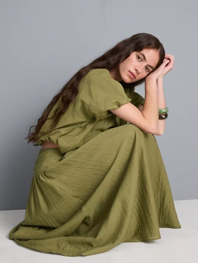 Midi-rok met lage taille