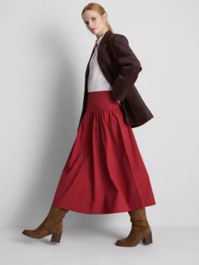 Midi-rok van katoen met lage taille