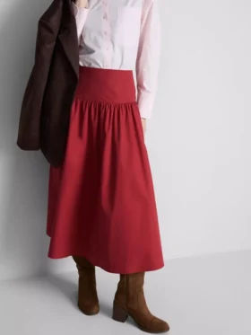 Midi-rok van katoen met lage taille