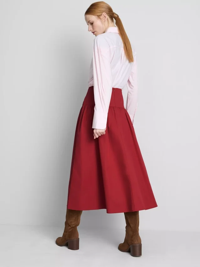 Midi-rok van katoen met lage taille