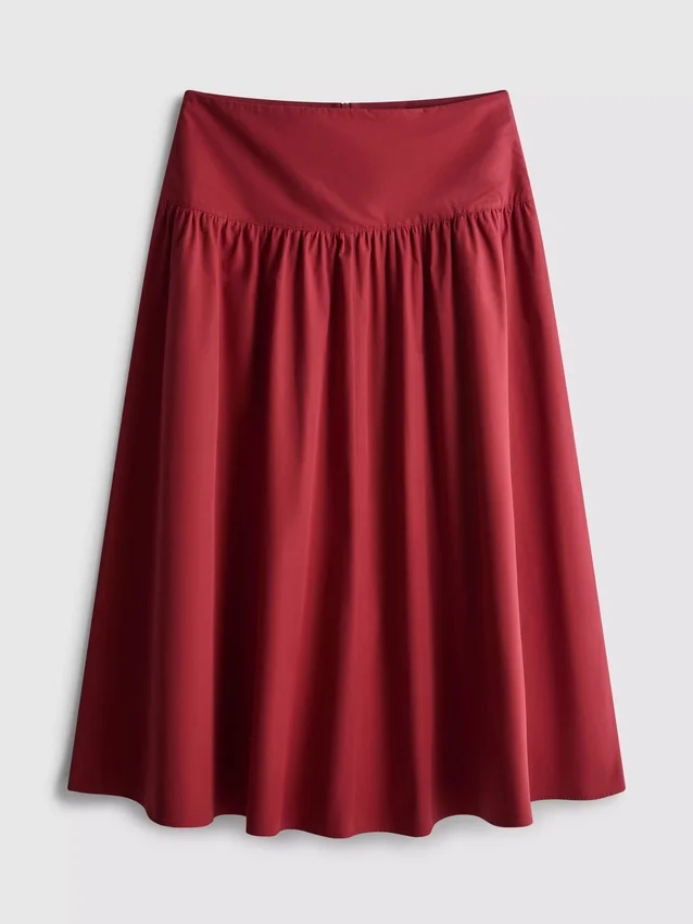Midi-rok van katoen met lage taille
