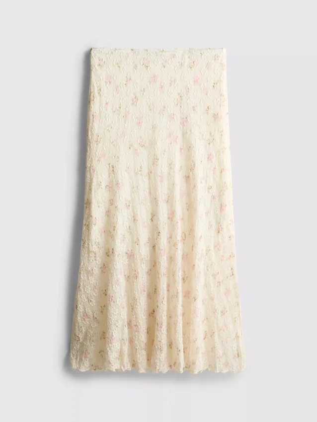 Midi-rok van katoenmix met bloemenprint en structuur