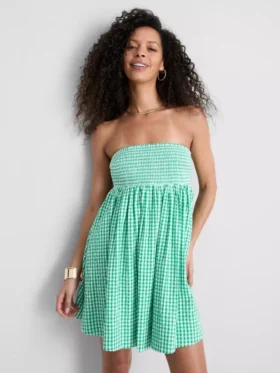 Mini-bandoujurk van katoen met gingham-ruitjes