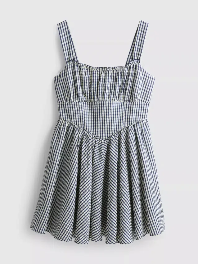 Mini-jurk met korset in gingham-motief