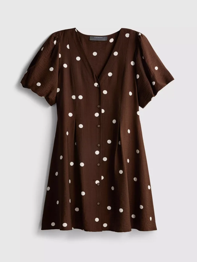 Mini-jurk met pofmouwen en knoopsluiting