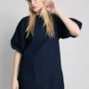 Mini-jurk van katoenen denim met pofmouwtjes