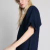 Mini-jurk van katoenen denim met pofmouwtjes