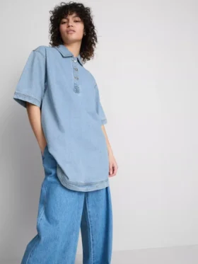 Mini-shiftjurk van katoenen denim met kraag