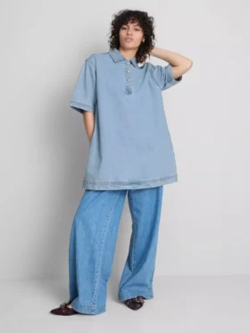 Mini-shiftjurk van katoenen denim met kraag