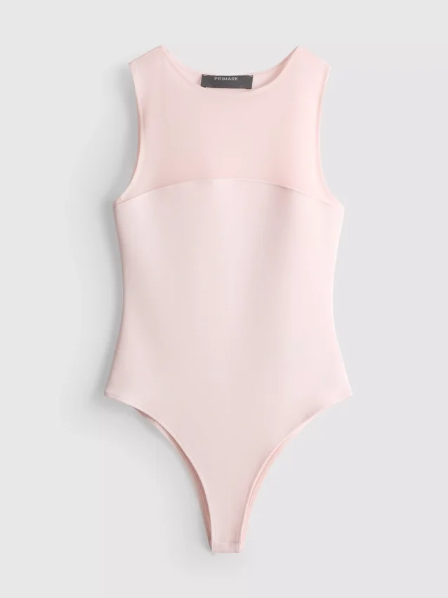 Mouwloze bodysuit met mesh-inzetstuk