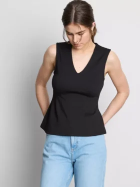 Mouwloze top met V-hals en peplum