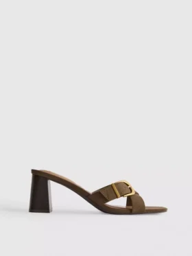 Mule-sandalen met blokhak en gesp