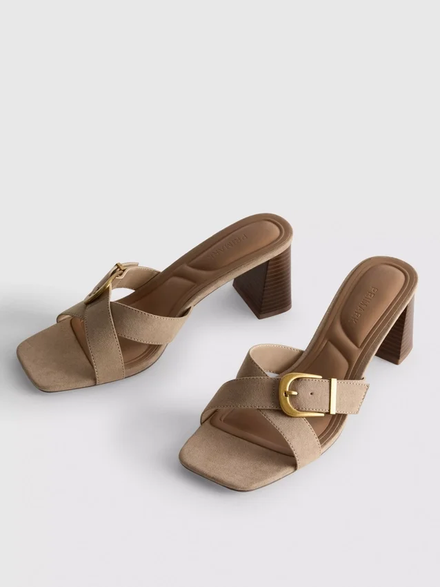 Mule-sandalen met blokhak en gesp