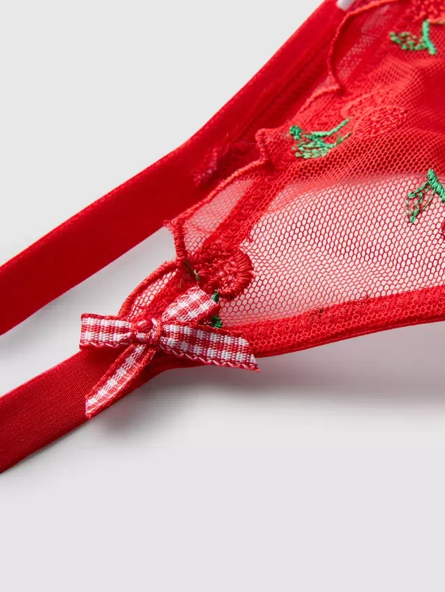 Ondergoedset met kersenborduursel van mesh