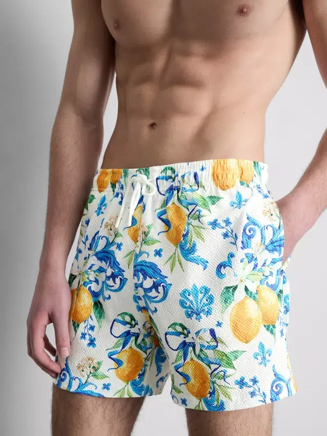 Oranje zwemshort met textuur