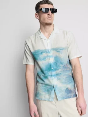Overhemd met korte mouwen, knoopsluiting en landschappelijke print