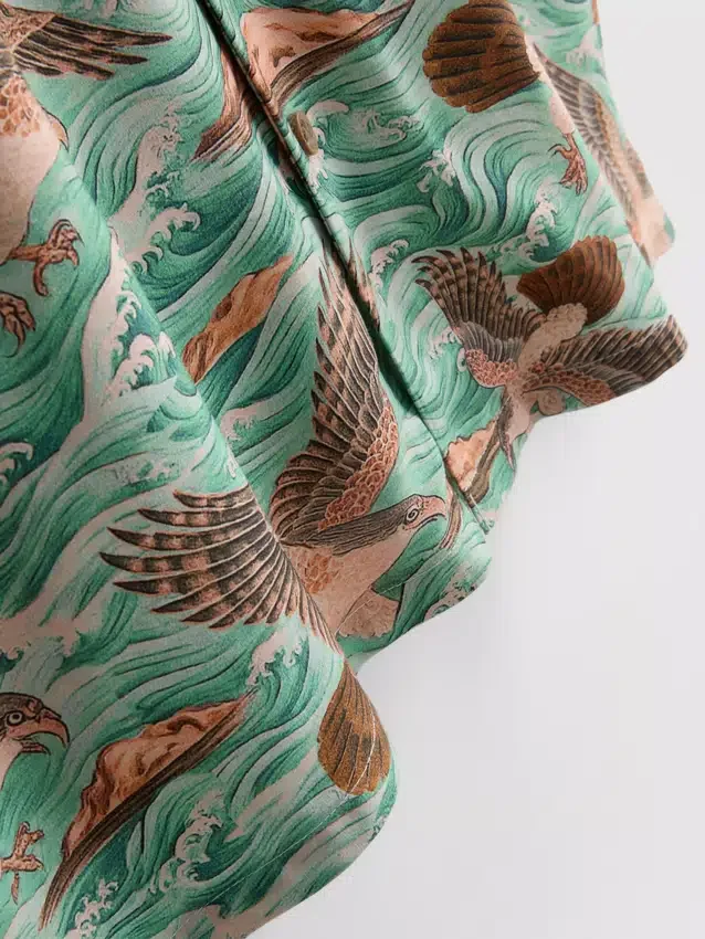 Overhemd met korte mouwen, knoopsluiting en vogelprint