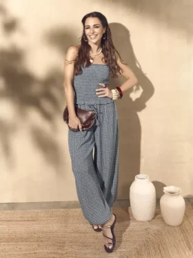 Paula Echevarría bandeau-top met ruches in gingham